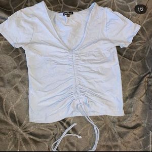 Shein Sky Blue Cropped Shirt.